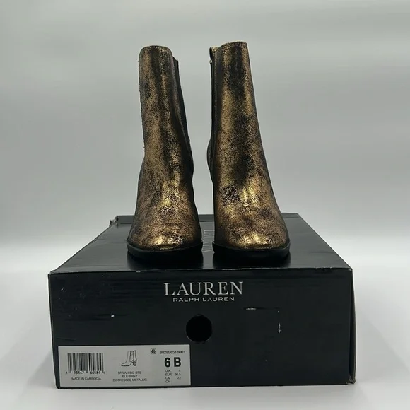 Lauren Ralph Lauren Mylah Gold Distressed Metallic Leather Ankle Boots |  6B NWB - Picture 11 of 12